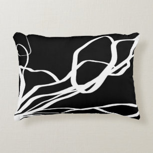 Bouquet Noir: Abstract Black & White Decorative Cushion