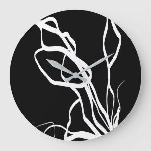 Bouquet Noir: Abstract Black & White Large Clock