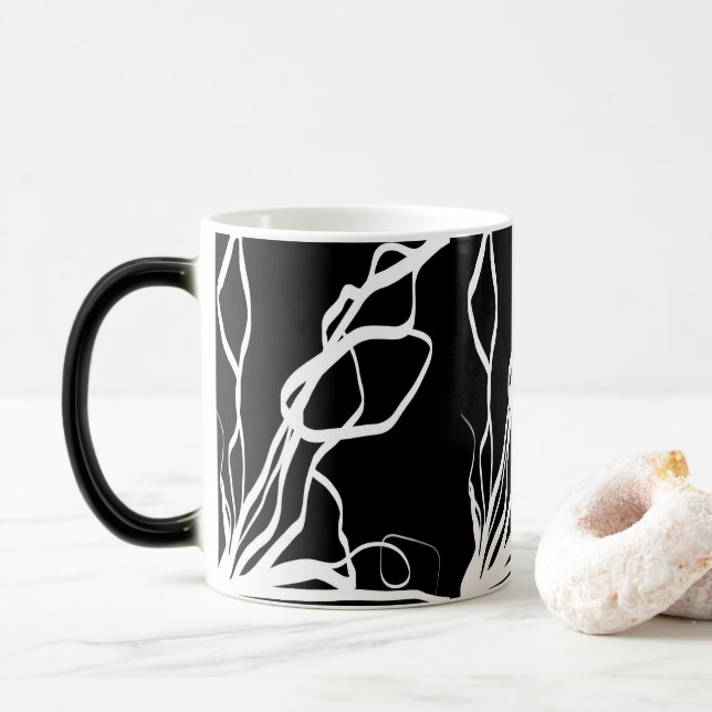 Bouquet Noir: Abstract Black & White Magic Mug (With Donut)