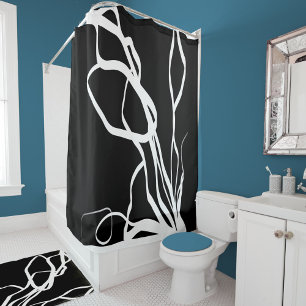Bouquet Noir: Abstract Black & White Shower Curtain