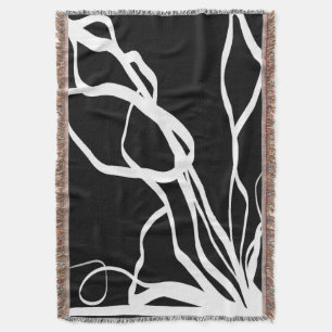 Bouquet Noir: Abstract Black & White Throw Blanket