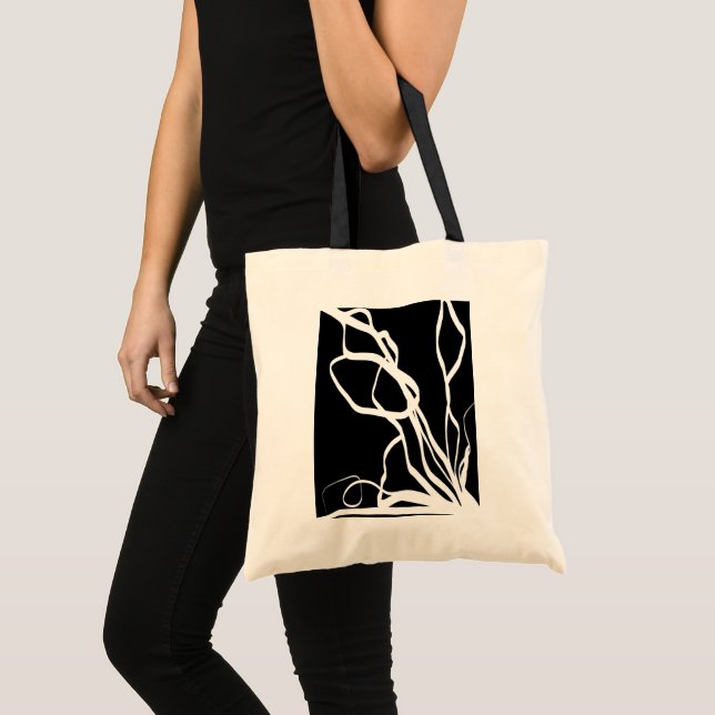 Bouquet Noir: Abstract Black & White Tote Bag (Front (Product))