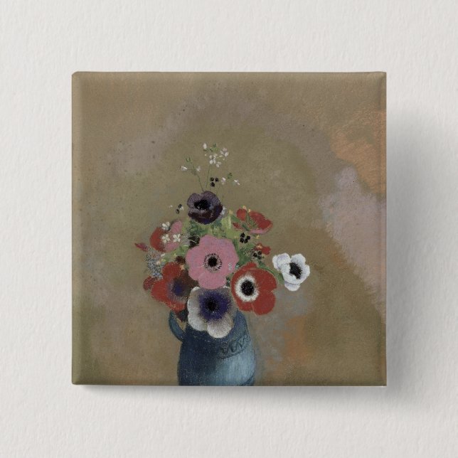 Bouquet of anemones 15 cm square badge (Front)