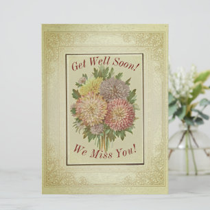 BOUQUET OF ASTERS/ANTIQUE-ISH LOOK/ GET WELL SOON CARD