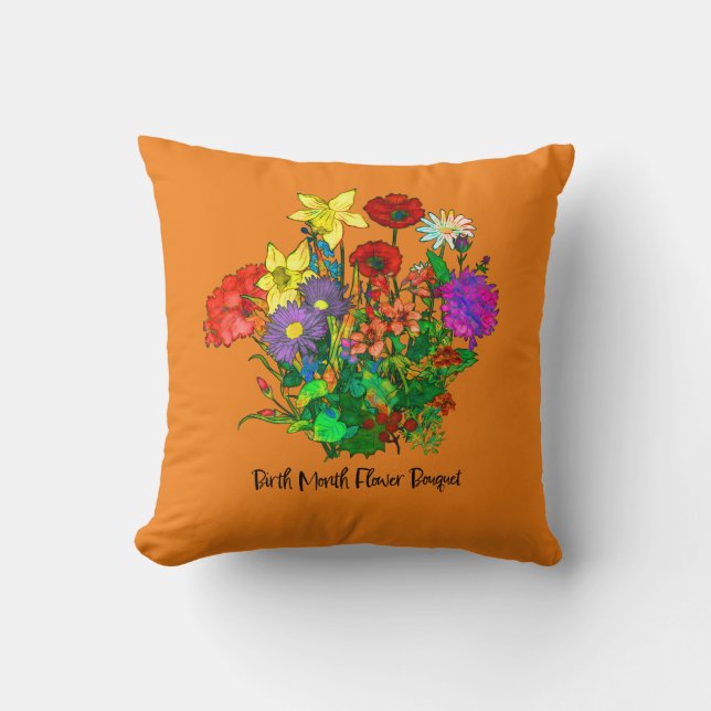 Bouquet of Birth Month Flowers Cushion (Front)