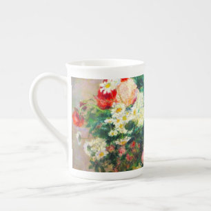 Bouquet of Chrysanthemums and a Japanese Fan Bone China Mug
