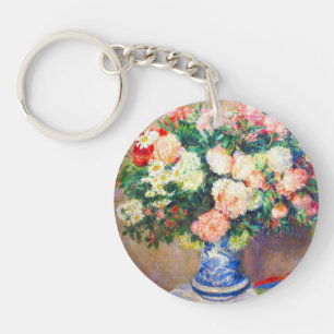 Bouquet of Chrysanthemums and a Japanese Fan Key Ring