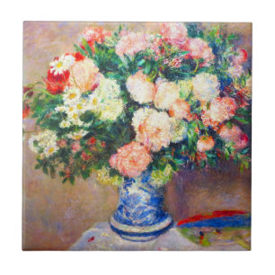 Bouquet of Chrysanthemums and a Japanese Fan Tile