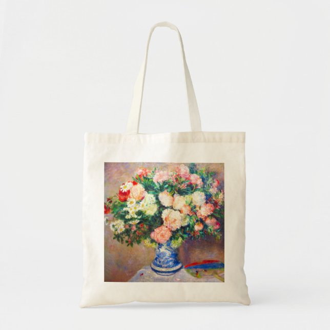 Bouquet of Chrysanthemums and a Japanese Fan Tote Bag (Front)