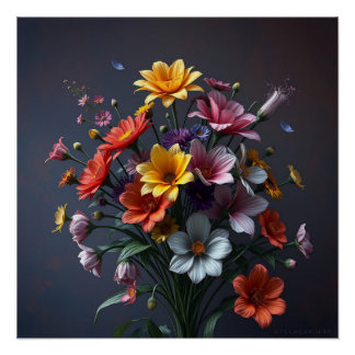 bouquet of colorful flowers poster