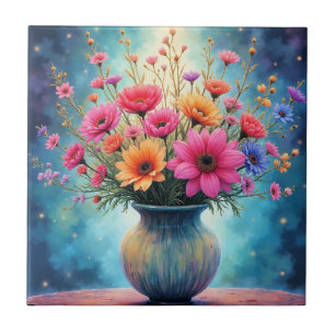 Bouquet of Colourful Flowers Tile