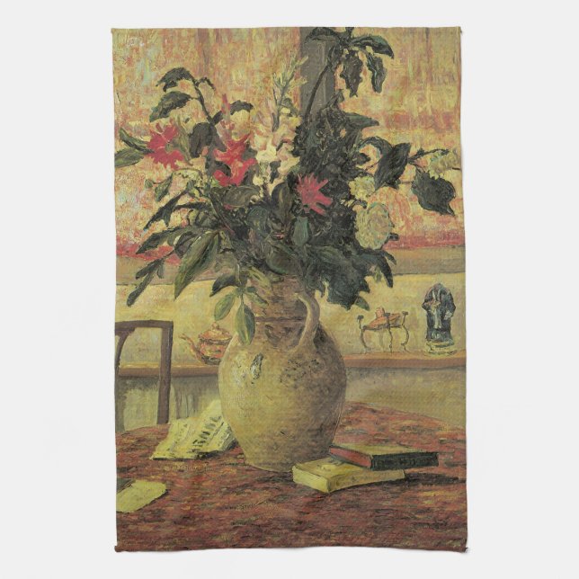 Bouquet of Flowers at Window by Maxine Maufra Tea Towel (Vertical)