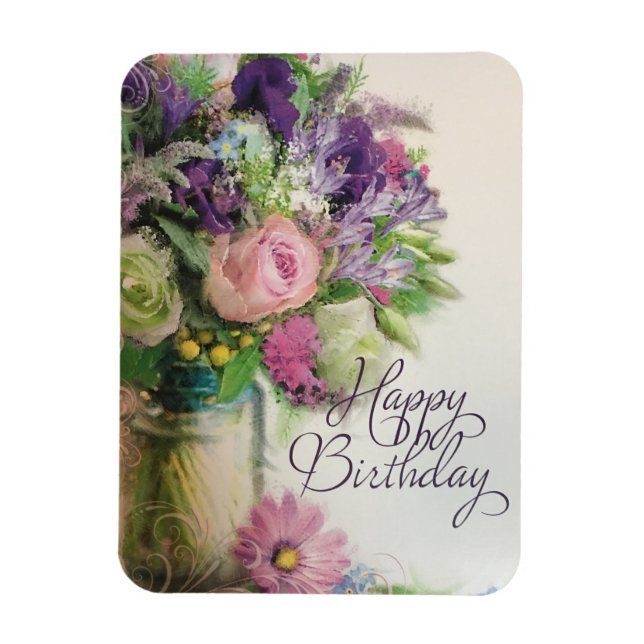 Bouquet of Flowers Happy Birthday Magnet (Vertical)