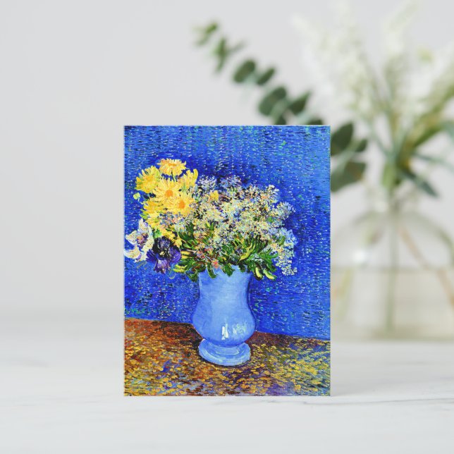 Bouquet of Flowers in a Blue Vase Postcard (Standing Front)