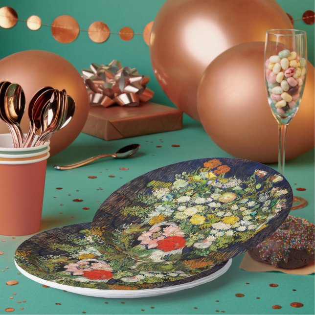Bouquet of Flowers in a Vase by Vincent Van Gogh  Paper Plate (Multi)