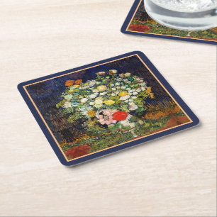 Bouquet of Flowers in a Vase by Vincent Van Gogh Square Paper Coaster