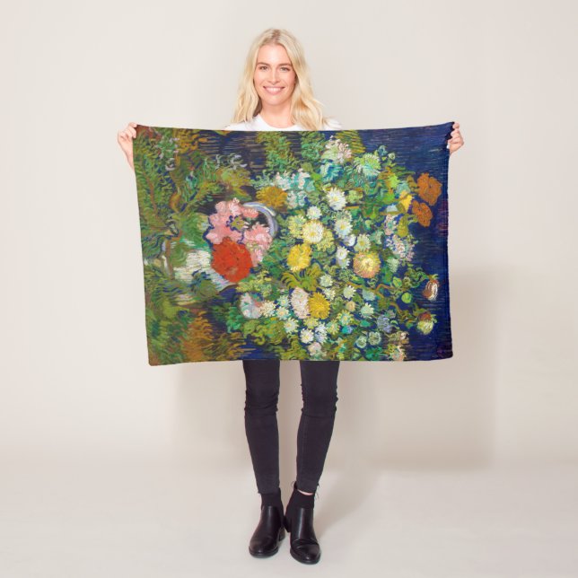 Bouquet of Flowers in a Vase, Van Gogh Fleece Blanket (In Situ)