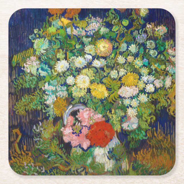 Bouquet of Flowers in a Vase, Van Gogh Square Paper Coaster (Front)