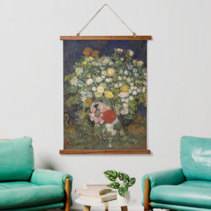 Bouquet of Flowers in a Vase   Vintage Artwork Hanging Tapestry