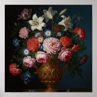 Bouquet of flowers in old detailed vase-vintage  poster