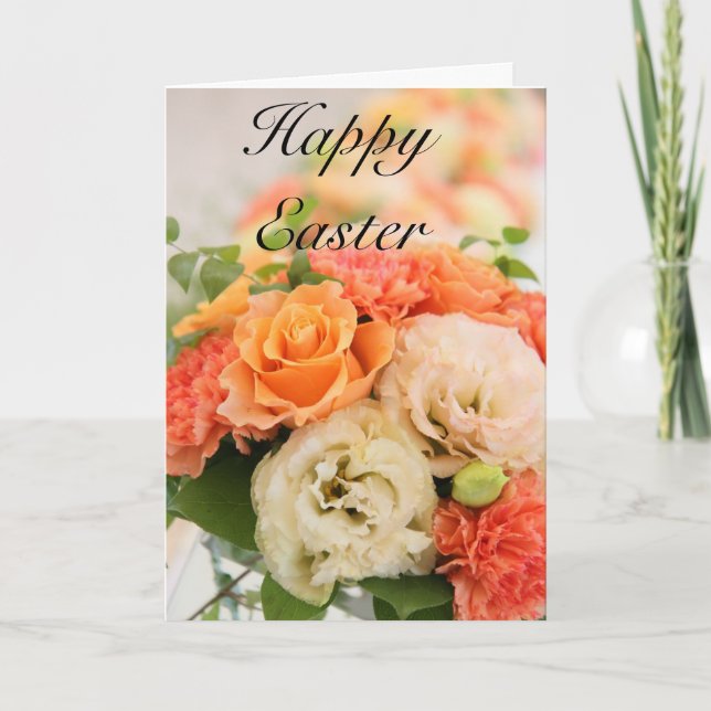 Bouquet of flowers in peach Easter Holiday Card (Front)