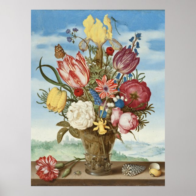 Bouquet of Flowers on a Ledge Ambrosius Bosschaert Poster (Front)