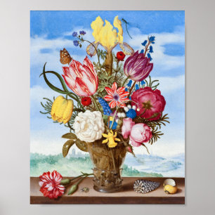 Bouquet of Flowers on a Ledge-Ambrosius Bosschaert Poster