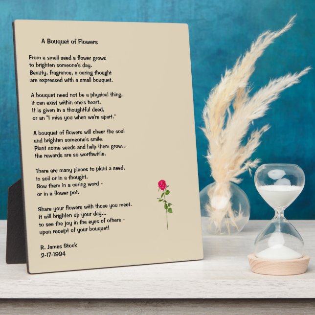 "Bouquet of Flowers" poem on a tabletop plaque (Side)