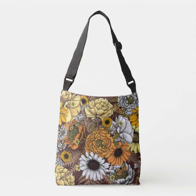 Bouquet of flowers- roses, peonies, daisies ans fe crossbody bag (Front)