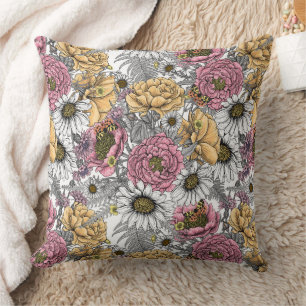 Bouquet of flowers- roses, peonies, daisies ans fe cushion