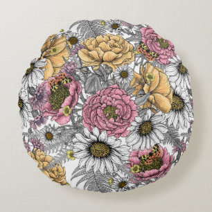 Bouquet of flowers- roses, peonies, daisies ans fe round cushion