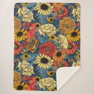 Bouquet of flowers- roses, peonies, daisies ans fe sherpa blanket