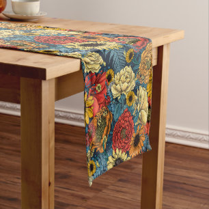 Bouquet of flowers- roses, peonies, daisies ans fe short table runner
