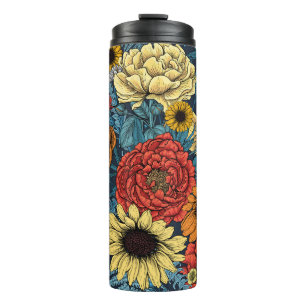 Bouquet of flowers- roses, peonies, daisies ans fe thermal tumbler