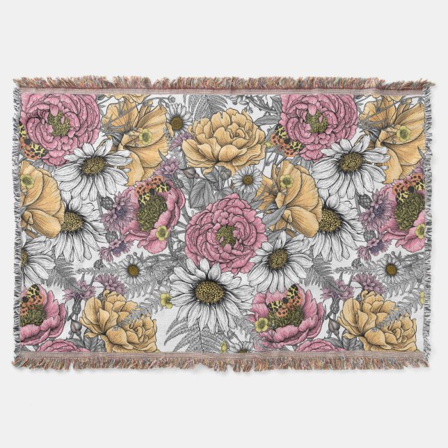 Bouquet of flowers- roses, peonies, daisies ans fe throw blanket (Front)
