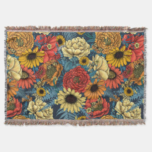 Bouquet of flowers- roses, peonies, daisies ans fe throw blanket
