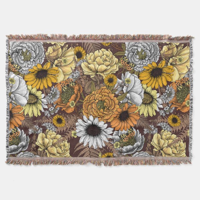Bouquet of flowers- roses, peonies, daisies ans fe throw blanket (Front)