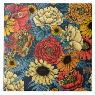 Bouquet of flowers- roses, peonies, daisies ans fe tile