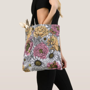 Bouquet of flowers- roses, peonies, daisies ans fe tote bag