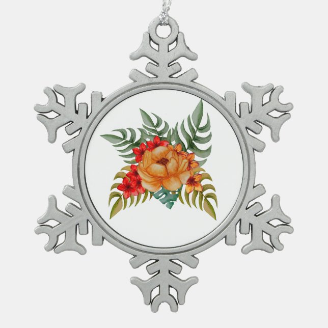 Bouquet of flowers snowflake pewter christmas ornament (Front)