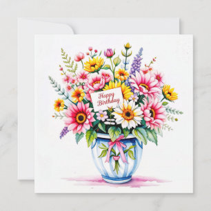 Bouquet of flowers. Watercolours. Birthday Holiday Card