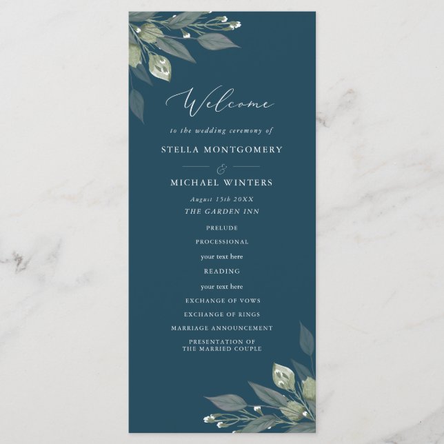 Bouquet of Greenery Wedding Program Programme (Front)