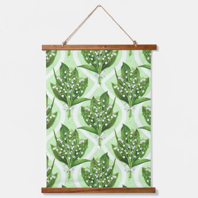 Bouquet of lilly of the valley flowers on green hanging tapestry (Front)