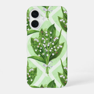 Bouquet of lilly of the valley flowers on green iPhone 16 case