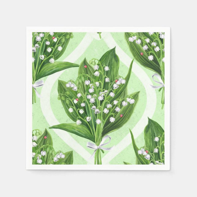 Bouquet of lilly of the valley flowers on green napkin (Front)
