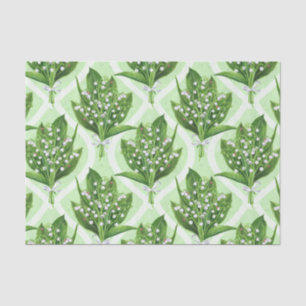 Bouquet of lilly of the valley flowers on green tissue paper