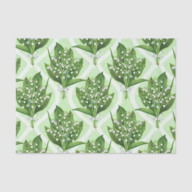 Bouquet of lilly of the valley flowers on green tissue paper (Front)