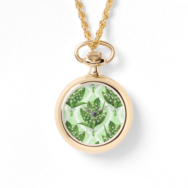 Bouquet of lilly of the valley flowers on green watch (Front)