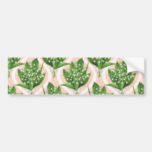 Bouquet of lilly of the valley flowers on pink bumper sticker