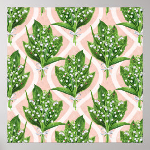 Bouquet of lilly of the valley flowers on pink poster